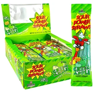 SOUR POWER STRAWS GREEN APPLE 24 CASE
